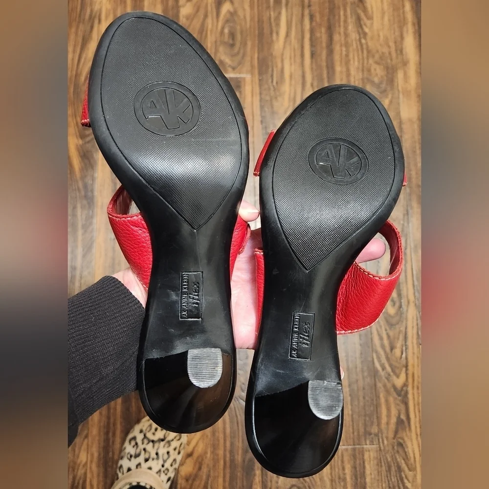 Anne Klein Red Leather iflex Monogram Bold Buckle Heels Sandals Size 10